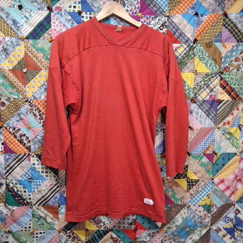 Vintage 70s 80s Blank Football Jersey Size Large Youth XL Mesh Yoke V Neck